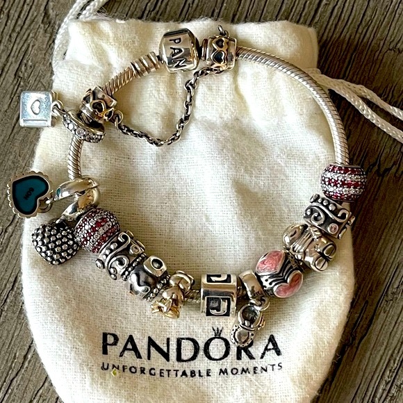 SOLD…AUTHENTIC PANDORA SS Bracelet with SS and 14k Gold Charms - Picture 14 of 15